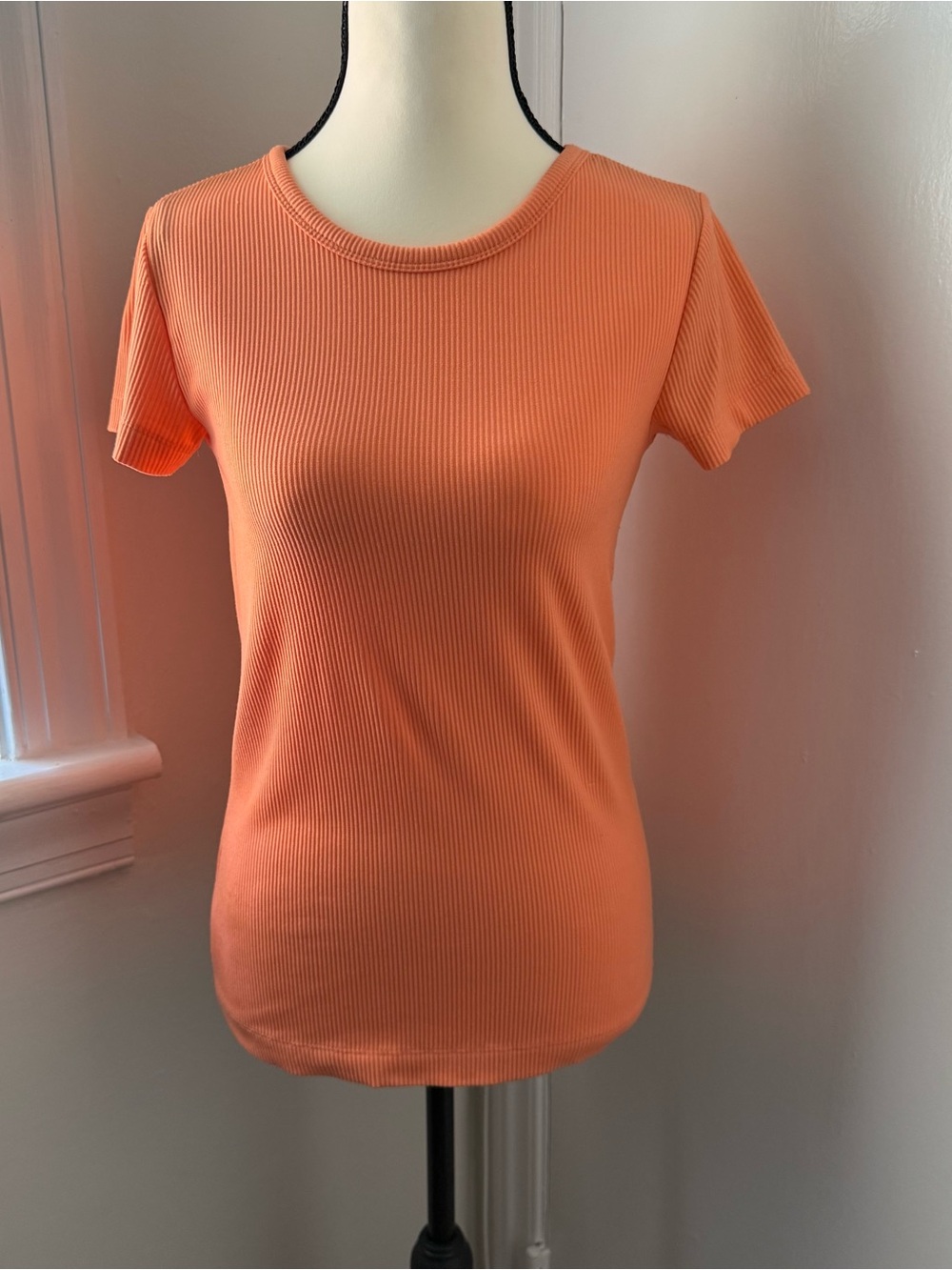 Women's FLX Balanced Peach Ribbed Short-Sleeve Crewneck Top Size Medium